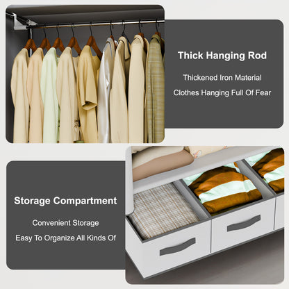 Portable Closet Wardrobe with 3 Storage Drawersfor Home Bedroom, 67 Inches Tall Closet Organizer with Hanging Space for Coats and Bags, turdy & Easy to Assemble, Off-White