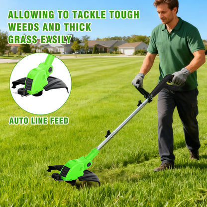 CATGOOD Cordless String Trimmer, 2AH Battery Powered Weed Trimmer with Fast Charger, Green