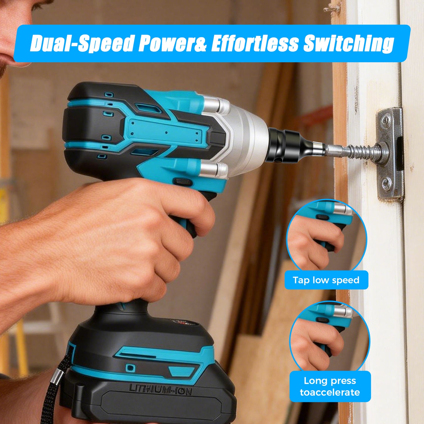 Baokaler Cordless Impact Wrench 1/2-Inch, Max Torque 740 Ft-lbs Impact Gun, High Efficiency Brushless Motor with Fast Charger and 2 Battery, 21V High Torque Power Impact Driver for Car/Mower