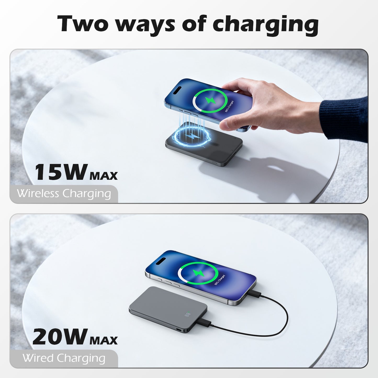 Magnetic Wireless Power Bank,5000mAh Ultra-Slim Portable Charger with 20W PD Fast Charging,USB-C Phone Battery pack Compatible with iPhone 17/17e/16/15/14/13/12 Pro Max & Android-Black