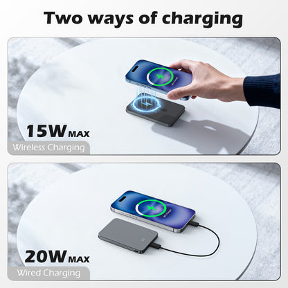 Magnetic Wireless Power Bank,5000mAh Ultra-Slim Portable Charger with 20W PD Fast Charging,USB-C Phone Battery pack Compatible with iPhone 17/17e/16/15/14/13/12 Pro Max & Android-Black