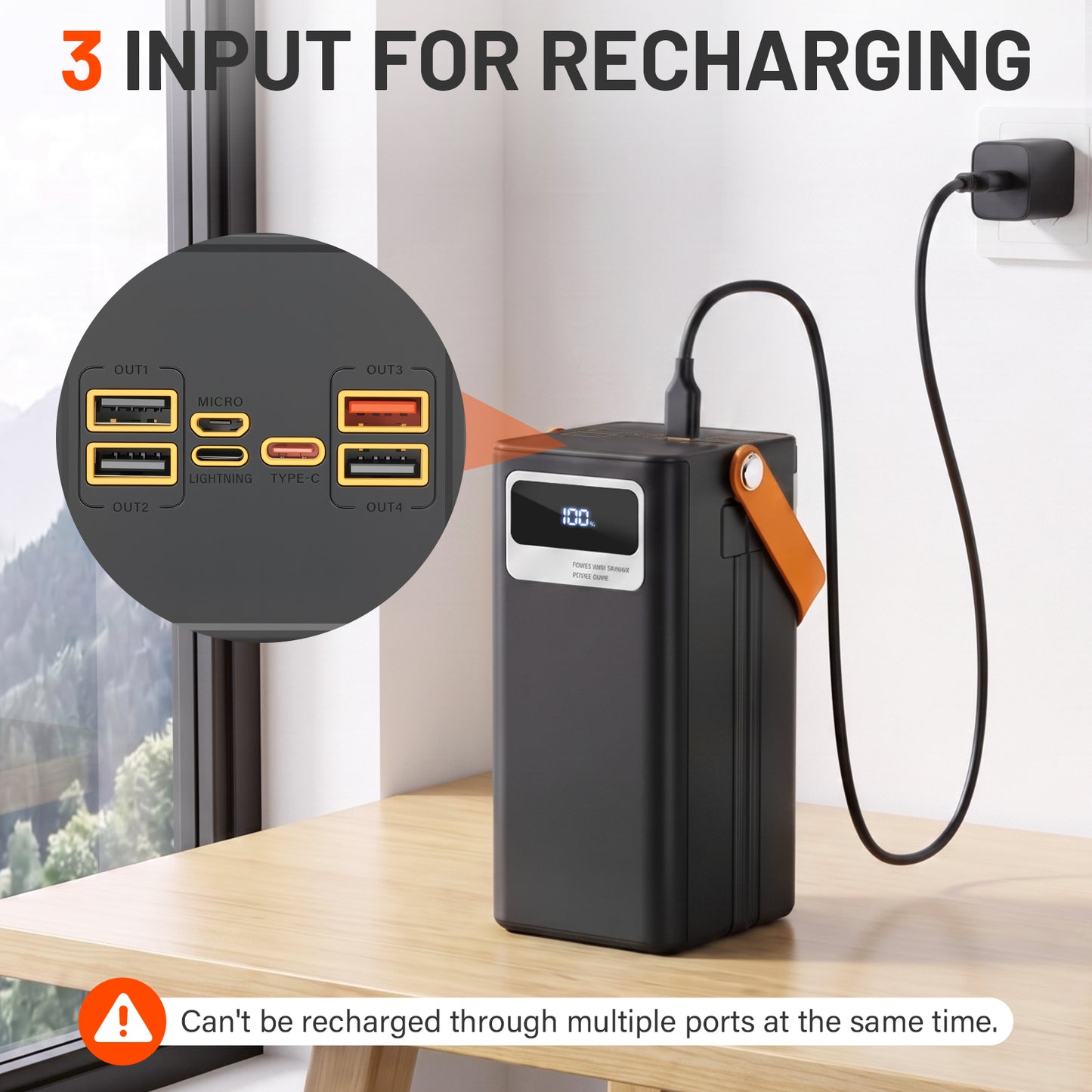 50000mAh Solar Power Bank, 22.5W Fast Charging Power Bank with Built-in Cables, Solar Phone Charger & Solar Battery Charger, 7-Output 3-Input LCD Display, SOS Flashlight for Travel Hiking (Black)