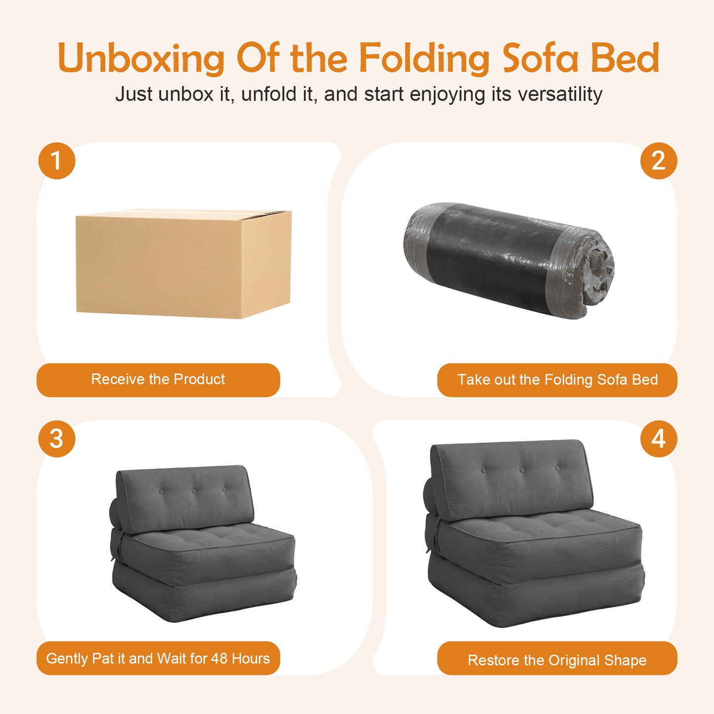 CATGOOD Single Sofa Bed with Pillow, Convertible Sleeper Sofa for Small Spaces, Portable Boneless Small Couch Comfy Floor Sofa Lounge Chair for Living Room, Bedroom, Gray