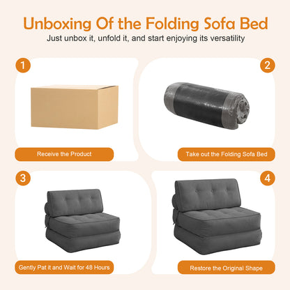 CATGOOD Single Sofa Bed with Pillow, Convertible Sleeper Sofa for Small Spaces, Portable Boneless Small Couch Comfy Floor Sofa Lounge Chair for Living Room, Bedroom, Gray