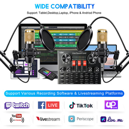 Podcast Equipment Bundle, 2 Audio Interface with BM800 Microphone, Perfect for Live Streaming, Singing