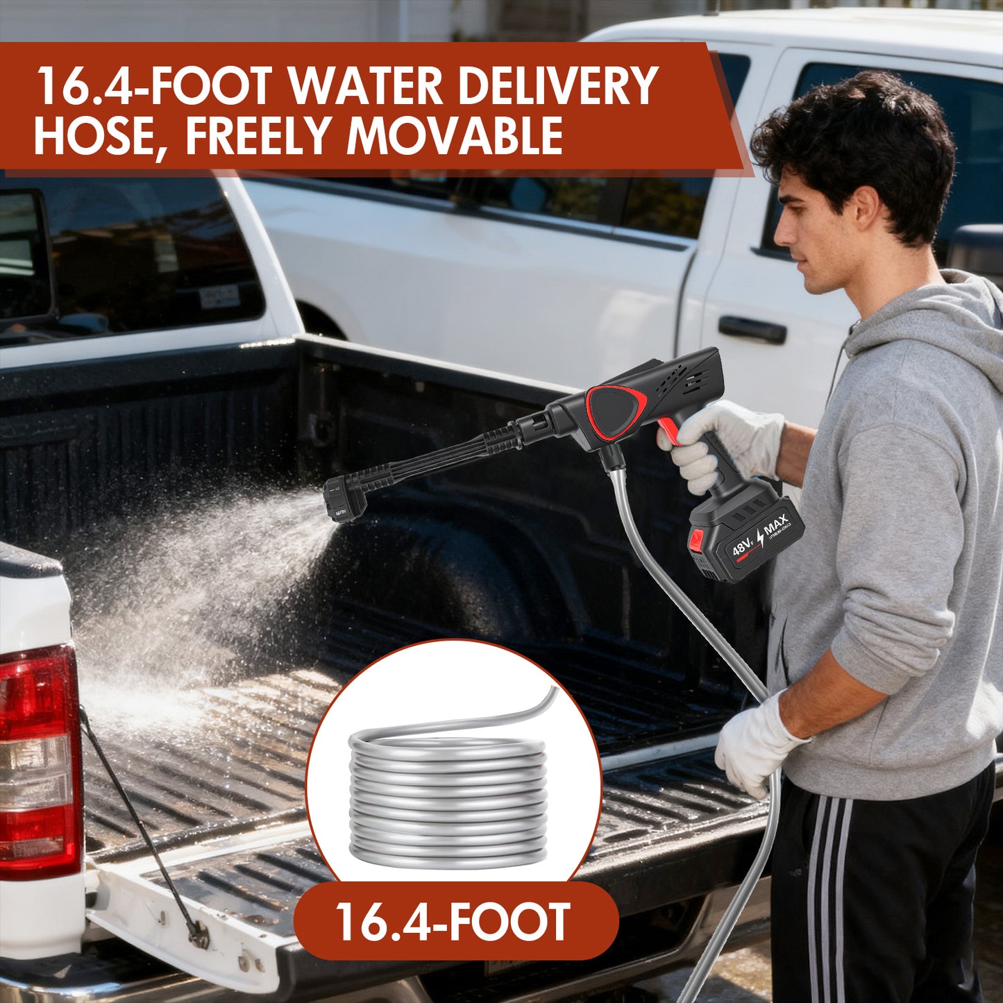 BAOKALER Cordless Pressure Washer, 970PSI Portable Power Washer with 4AH Battery, 6 in 1 Nozzle Electric High Power Washer with Brushless Motor, Black