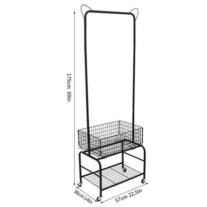 ALSO GO Rolling Laundry Cart with Clothes Rack, Multifunctional Laundry Butler with Basket, Hamper Cart with Lockable Wheels, Black
