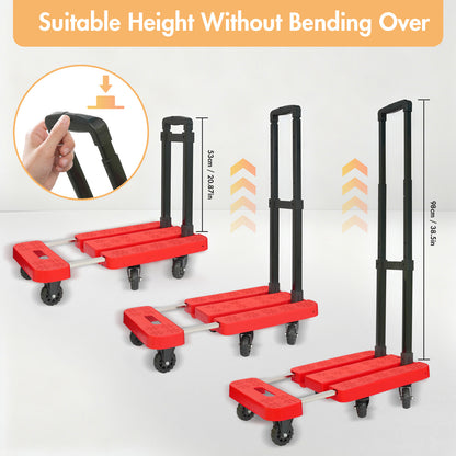 BAOKALER Folding Hand Truck, Heavy Duty Dolly Cart, Push Dolly Cart Foldable Platform with 6 Wheels, Red