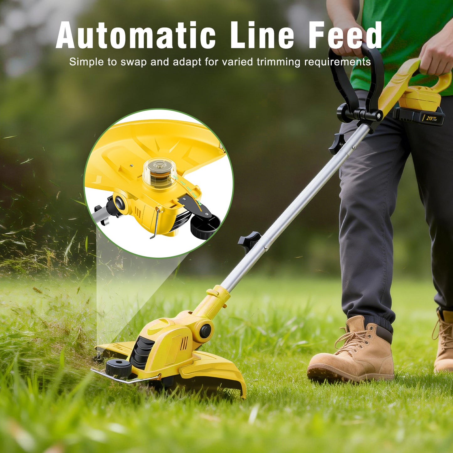 CATGOOD Cordless Weed Wacker, 12 Inch Electric String Trimmer with 10 lines and 2 Batteries, 3-in-1 Lawn Edger with Pivoting Head, Yellow