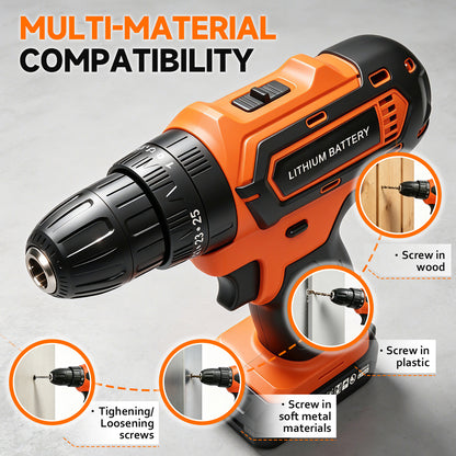 Power Tool Set with 20V Cordless Drill Driver, 113Pcs Household Tool Set, Power Drill Set with Plastic Toolbox, Ideal for Office, Garden, DIY Project