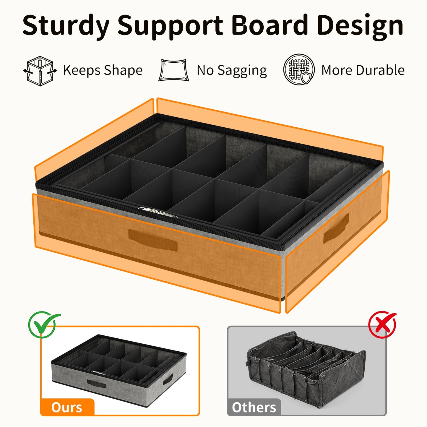 CATGOOD Under Bed Storage Containers 4 Pack Fits 48 Pairs, Fabric Shoes Container Box with Cover and Handle, Closet Shoe Organizer for Home, Gray