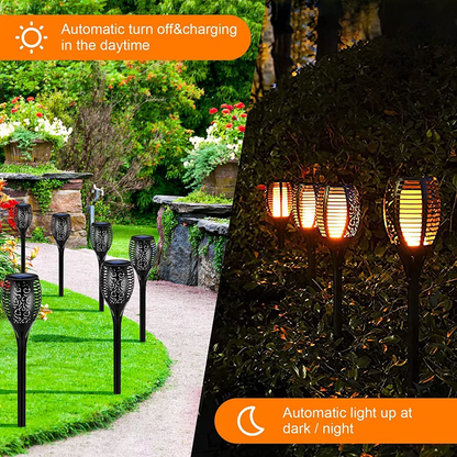 Solar Torch Lights with Flickering Flame, Solar Flickering Lights, 4 Pack Solar Lights Outdoor Waterproof Solar Pathway Lights Landscape Lighting for Garden Lawn Patio Yard Outdoor Decorations