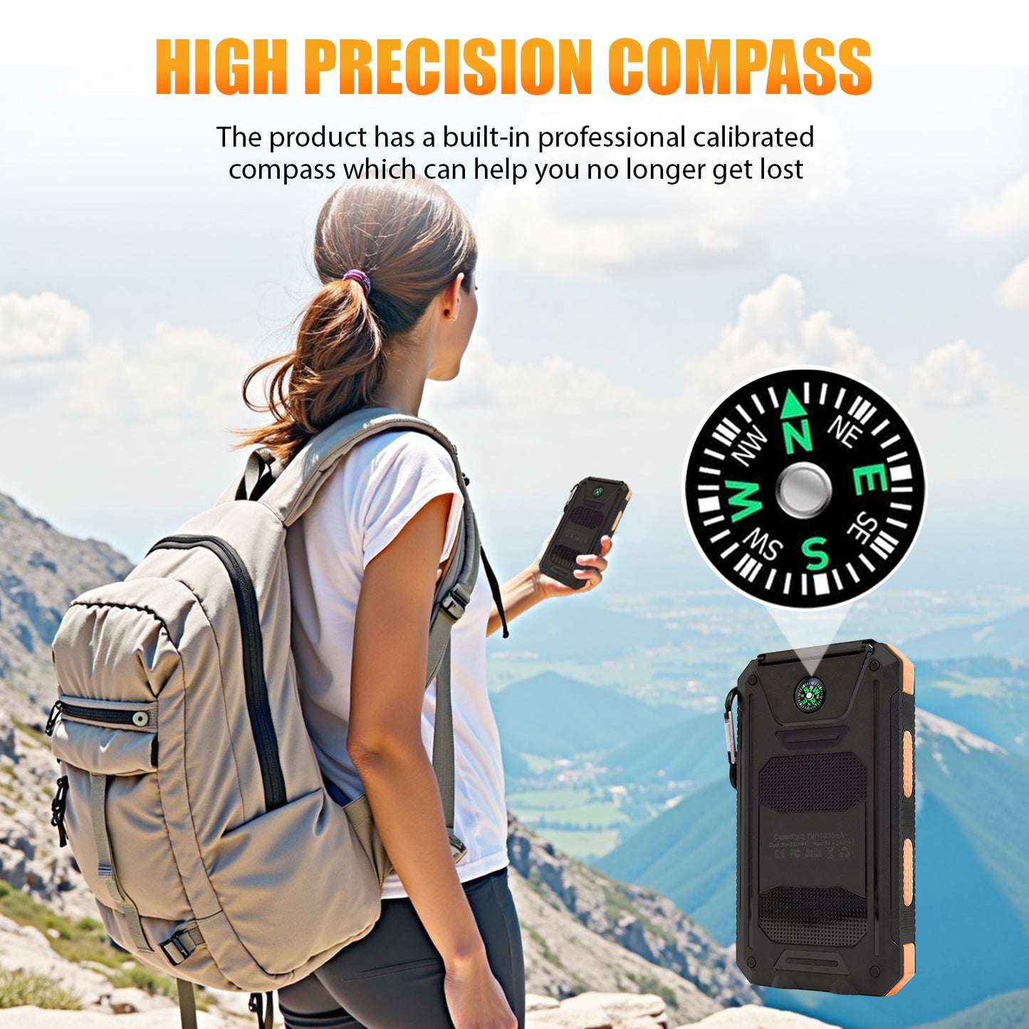 CATGOOD 10000mAh Portable Solar Charger for iphone and Android Power Bank with Dual 5V USB Ports for Outdoor Camping Hiking(Orange)