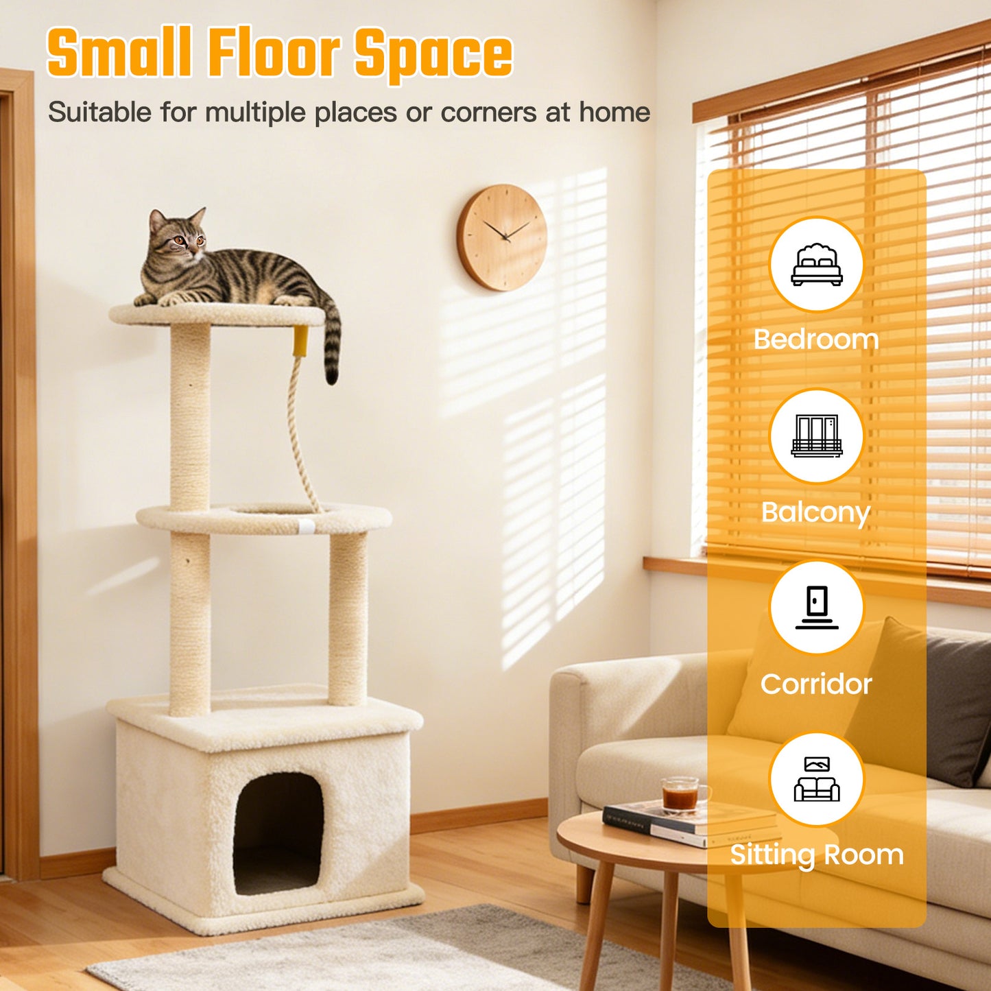 Cat Tree with Condo and Sisal Post, Multi-Level Cat Tower with Top Perchs, Cratching Post for Indoor Cats, Beige