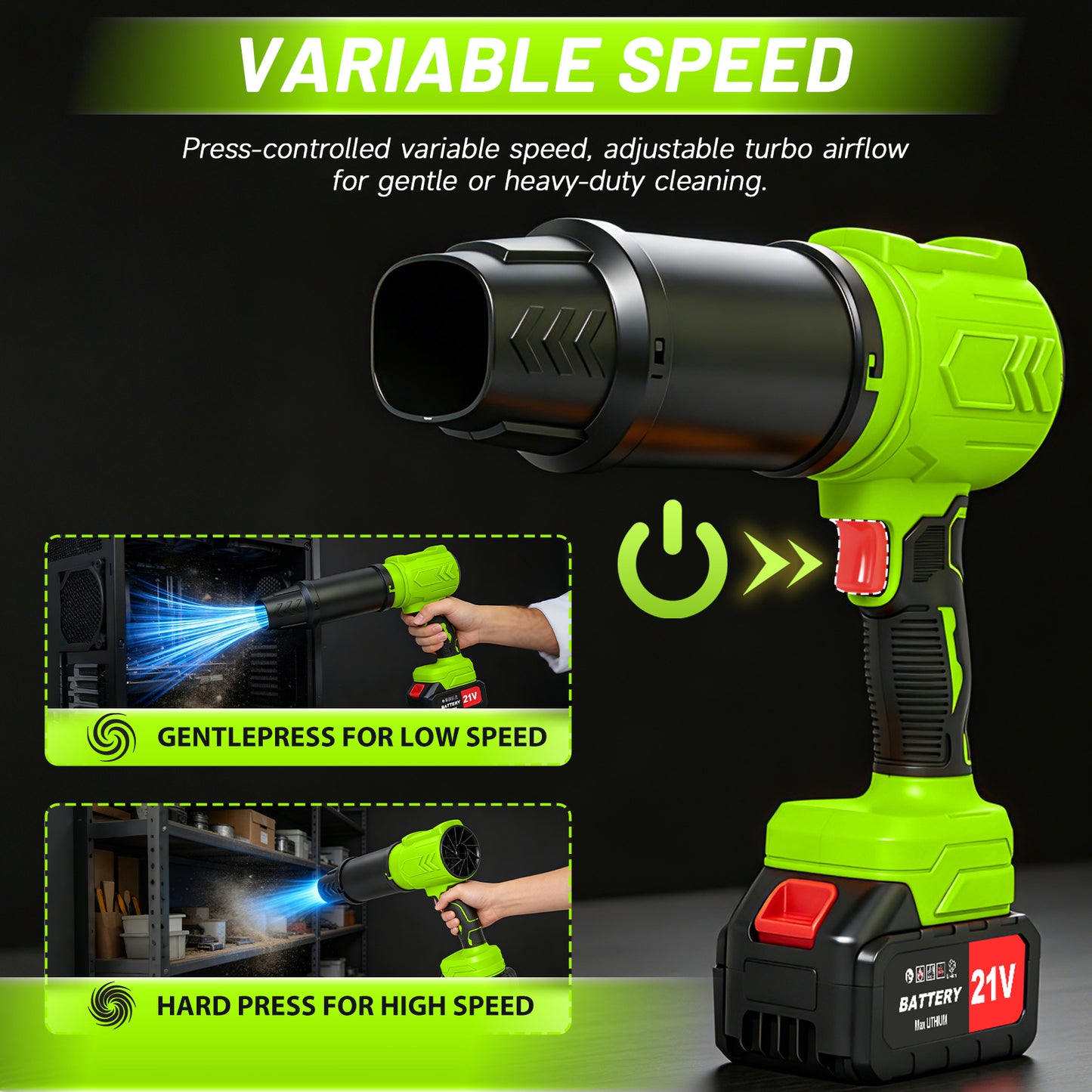 Cordless Leaf Blower, 950000 RPM Electric Leaf Blower with 2 X 4.0Ah Batteries & Charger, 110MPH Lightweight Handheld Blower for Patio Cleaning Blowing Leaves & Dust, Green