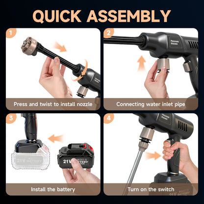 BAOKALER Portable Pressure Washer with Foldable Water Container (Black), 1160PSI High Power Washer, 21V Cordless with 4.0Ah Dual Batteries & 6-in-1 Nozzle for Car, Patio, Fence, Deck, Driveway Cleaning
