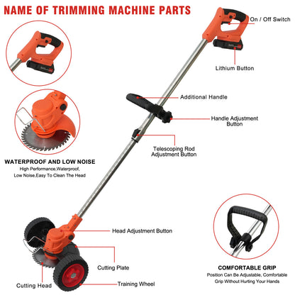 Grass Trimmer & Weed Wacker Combo, Battery Powered with 2000mAh Dual Batteries, Electric for Lawn & Patio