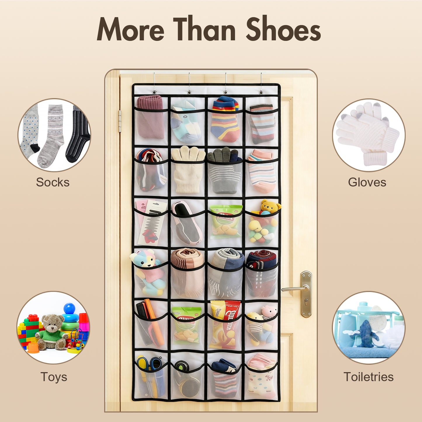 Over The Door Hanging Shoe Organizer, 24 Large Breathable Mesh Pockets, 2 Pack Hanging Shoe Storage Organizer, White