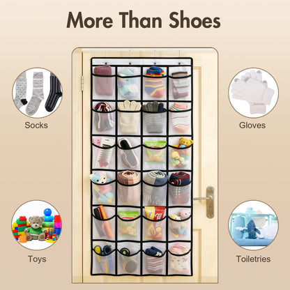 Over The Door Hanging Shoe Organizer, 24 Large Breathable Mesh Pockets, 2 Pack Hanging Shoe Storage Organizer, White