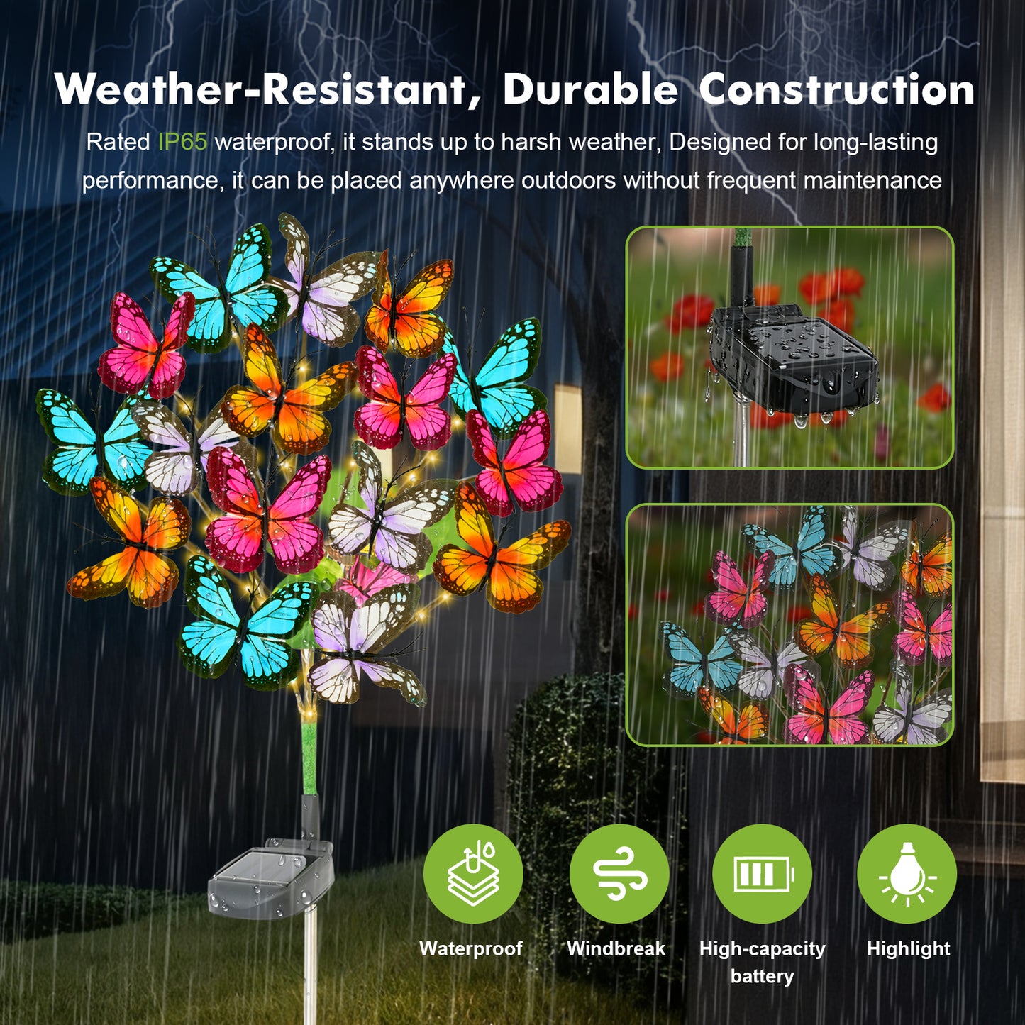 TopZoo Solar Butterfly Light for outdoor, 2 Pack Outdoor Waterproof Pathway Garden Stake Lights , Outside Decor for Patio, Lawn, Pathway