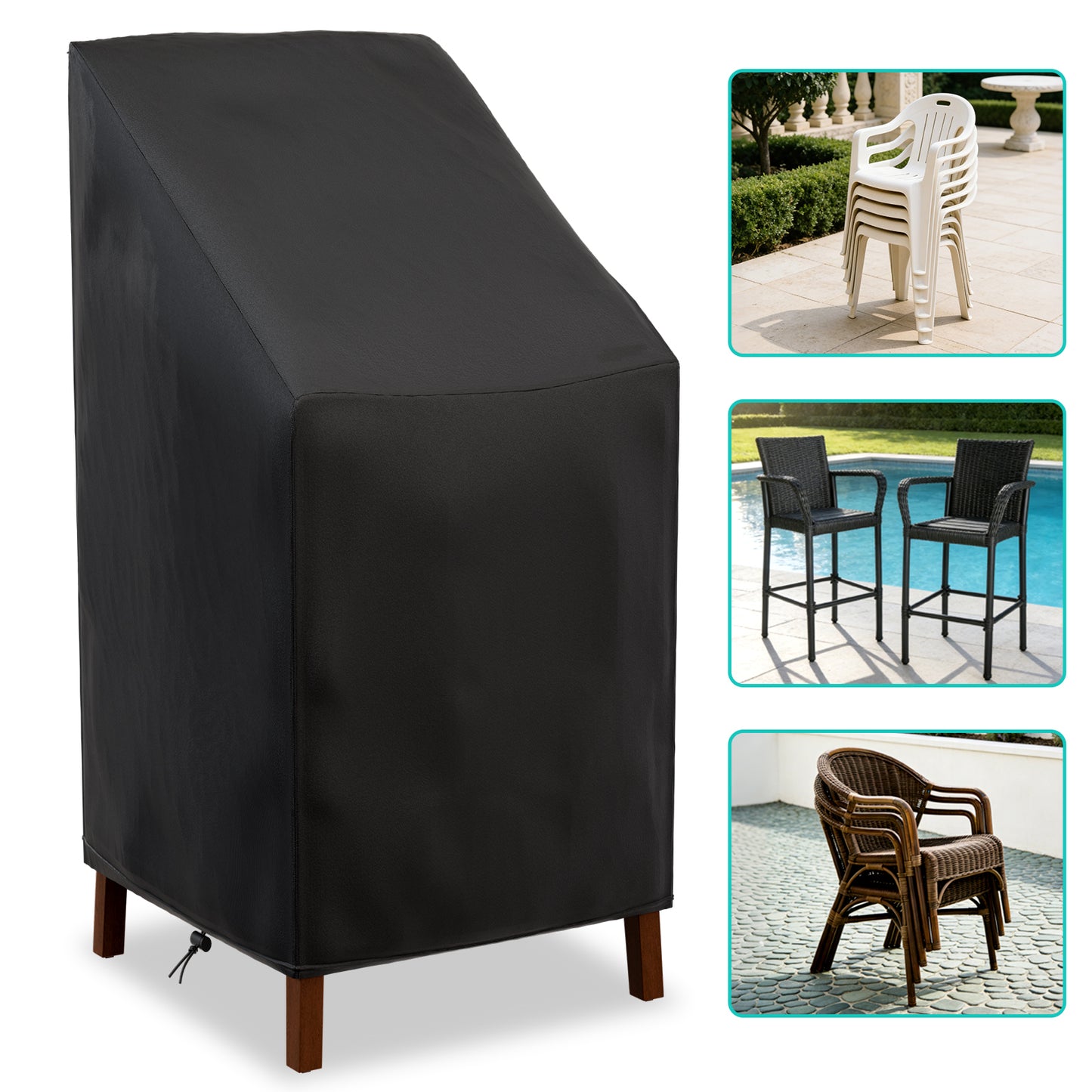 Patio Chair Covers,Outdoor Chair Cover,Waterproof Patio Furniture Covers for Outdoor Furniture, Large Covers for High-Back Chiar/Stackable Outdoor Chairs, 25" L x 25" W x 47"H,Black