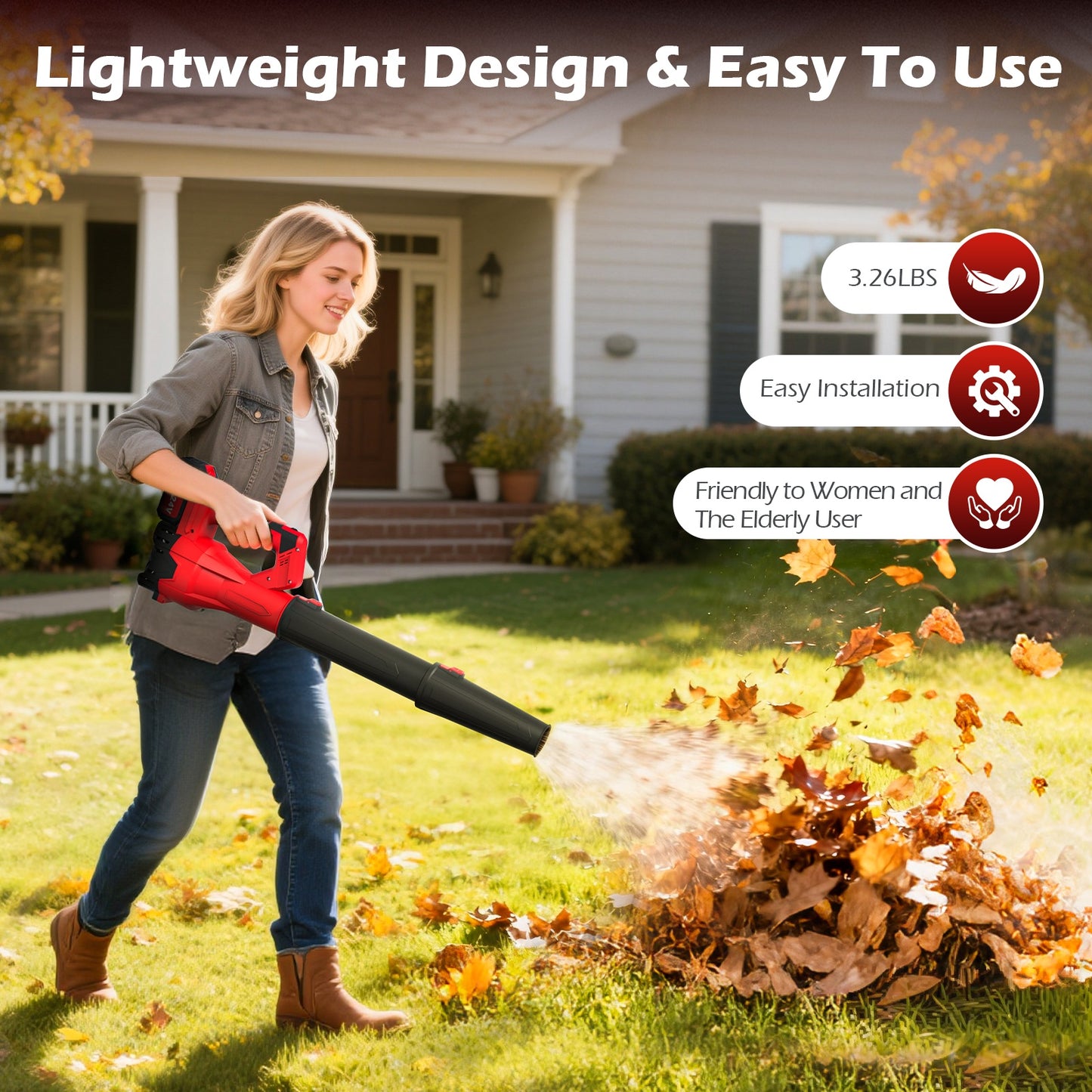 Cordless Leaf Blower, 680CFM/200MPH Electric Leaf Blower with 2 X 6.0Ah Batteries and Charger, 6 Speed Mode, Lightweight Leaf Blowers for Blowing Leaves, Lawn Care, Patio Cleaning and Dust
