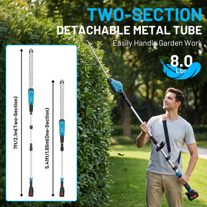 BAOKALER 21 inch Cordless Pole Hedge Trimmer, 21V Pole Hedge Trimmer with 2¡Á4.0Ah Batteries, 7Ft Telescoping Shaft, 90¡ãAdjustable Head and LED Display for Tree & Shrubs Pruning