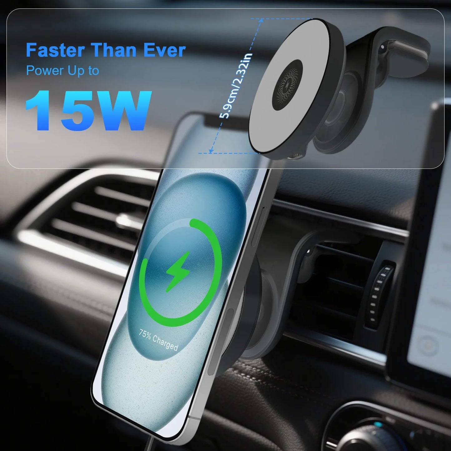 Magnetic Car Mount Charger for Mag-Safe,15W Fast Wireless Car Charger, 360¡ã Rotating Magnetic Phone Holder for Car Air Vent, Compatible with iPhone 17 16 15 14 13 12,Car Accessories£¬Black