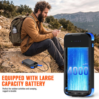 40000mAh Solar Power Bank Blue, Portable Charger 20W PD Fast Charging, Solar Charger Power Bank W/4 Built-in Cables & 9 Charging Ways, Waterproof Dual LED Flashlights for Camping Hiking