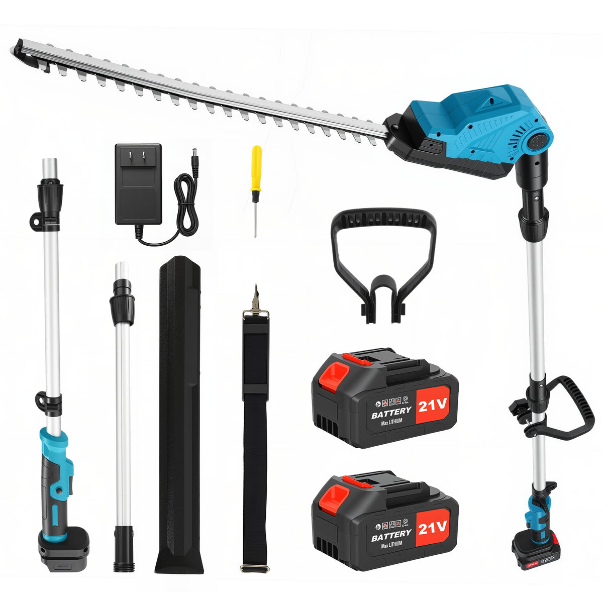 BAOKALER 21 inch Cordless Pole Hedge Trimmer, 21V Pole Hedge Trimmer with 2¡Á4.0Ah Batteries, 7Ft Telescoping Shaft, 90¡ãAdjustable Head and LED Display for Tree & Shrubs Pruning