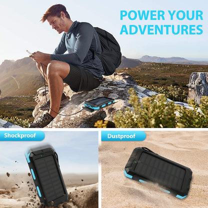 BAOKALER 30000mAh Solar Charger for Cell Phone iPhone, Portable Solar Power Bank with Dual 5V USB Ports, 2 Led Light Flashlight, Compass Battery Pack for Outdoor Camping Hiking(Blue)