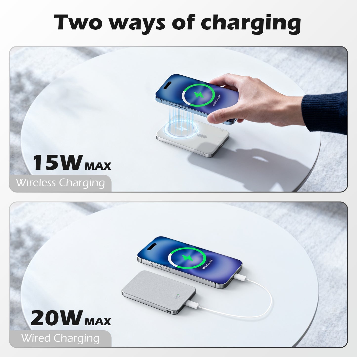 Magnetic Wireless Power Bank,5000mAh Ultra-Slim Portable Charger with 20W PD Fast Charging,USB-C Phone Battery pack Compatible with iPhone 17/17e/16/15/14/13/12 Pro Max & Android - White