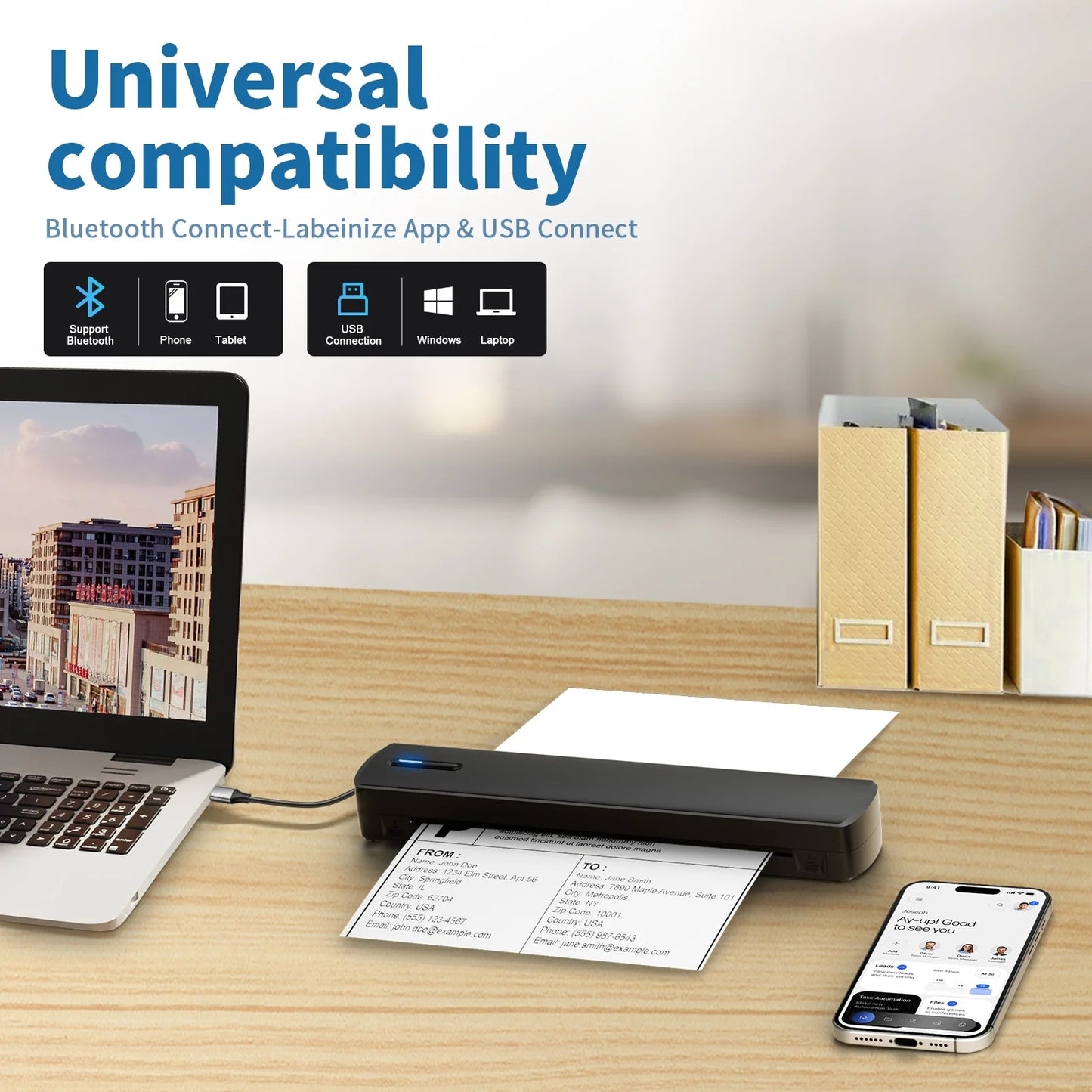 Thermal Printer, Wireless Printer Support US Letter & A4 for Travel, Inkless Portable Compatible with Ios Android Laptop for Home Car Office