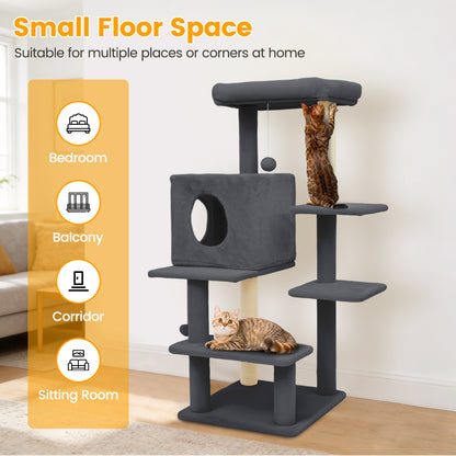 Sturdy 40-inch Cat Tree Tower with Cat Cave & Ramp Steps - Multi-Level Play & Sleep Center for Large Indoor Cats, Dark Gray