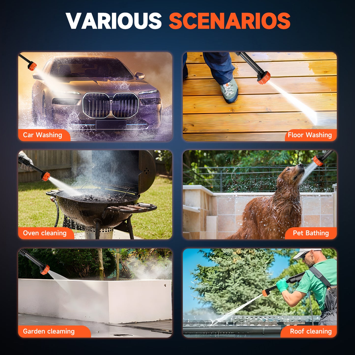 Cordless Pressure Washer, 900PSI Portable Power Washer with 2PCS 4.0Ah Batteries, High Power Handheld Washer with 6-in-1 Adjustable Nozzle for Car, Garden, Home