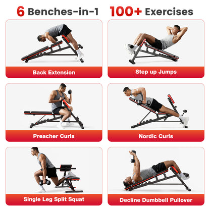 BAOKALER Weight Bench, 1000LBS Max Load, 8 in 1 Dumbbell Bench with Adjustable Seat Angles, Incline, Decline, and Flat Bench Roman Chair for Full Body Home Gym Workout