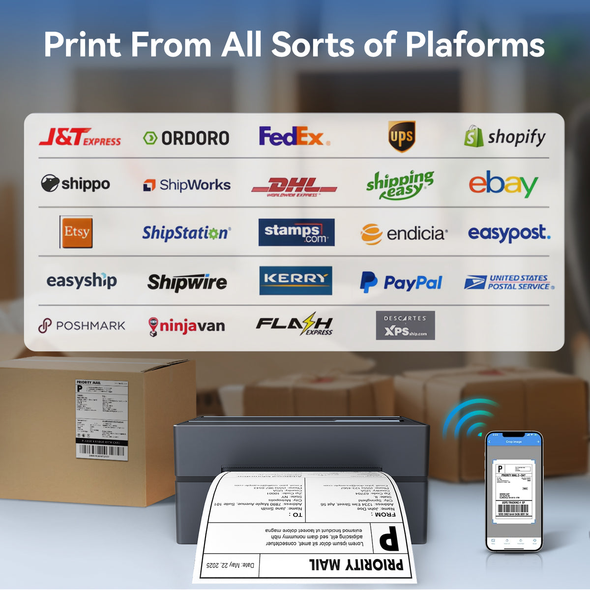 Label Printer Bluetooth 4x6 Thermal Wireless Shipping Label Maker for Packages, Compatible with Windows, iOS & Android, Ideal for Business & Home Sticker Printing