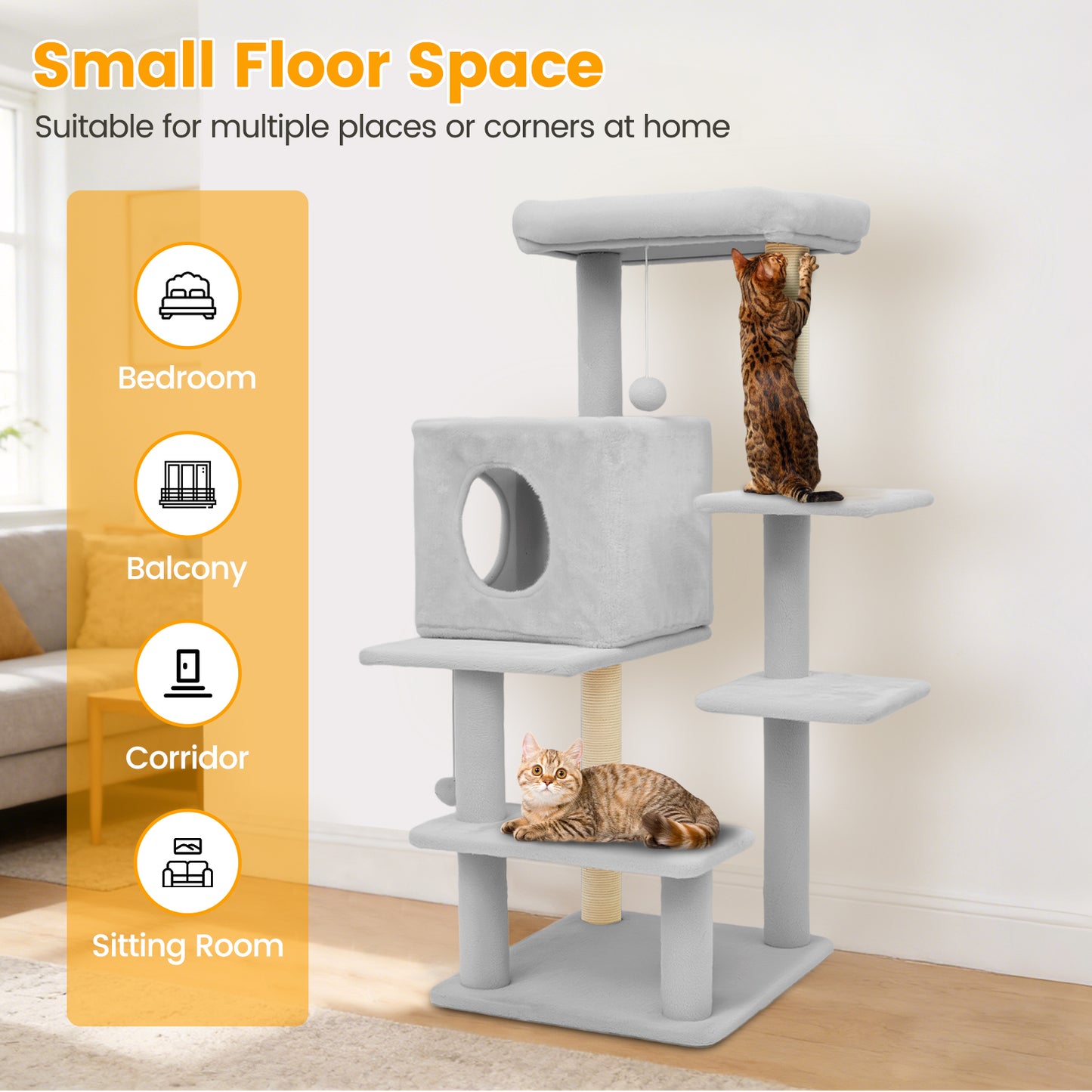 Sturdy Cat Tree: 40-Inch Indoor Cat Tower with Steps for Easy Climbing, Hiding Caves, Scratching Posts & Toys, Perfect for Big Cats