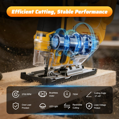 Brushless Cordless Jig Saw, Electric Jigsaw Tool Power Jig Saws for Woodworking, Wood Cutter Hand Tool with 3 Orbital Settings, ¡À45¡ã Bevel Cutting, Compatible for DEWALT 20V Battery