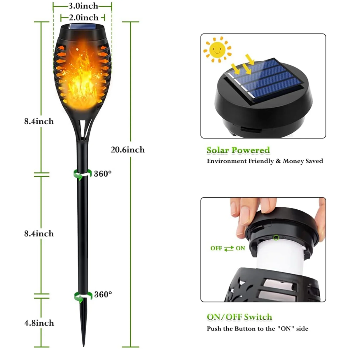 12-Pack Solar Tiki Torch Light with Flickering Flame for Halloween Decorations, Waterproof Outdoor Solar Light Decor for Garden Yard Pathway Patio