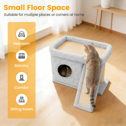 Cat Tree Tower with Perch Bed and Washable Top, Cat Tree with Sisal Scratching Posts, Condos, Plush Perches, Hanging Cat Toys, Extended Platform for Cats to Play and Sleep, Gray