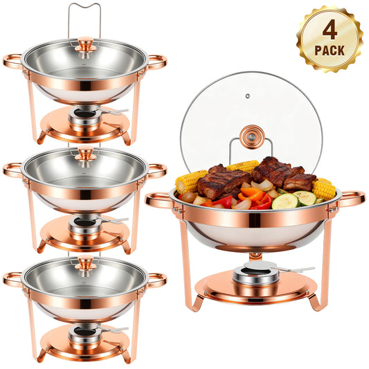 CATGOOD Chafing Dishes for Buffet, 5.3QT Chafing Dish Buffet Set, Food Warming Trays for Buffet, for Home Parties, Christmas Gatherings, Catering Events, Rose Golden 4 Pack