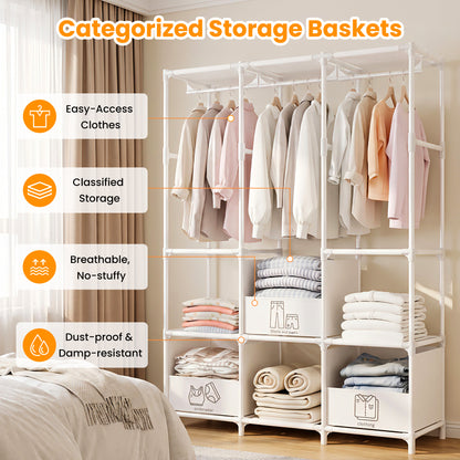 Portable Closet, Non-Woven Fabric Portable Closet Organizers and Storage, Clothes Storage with 3 Storage Drawers, Wardrobe Closet for Bedroom and Living Room, White