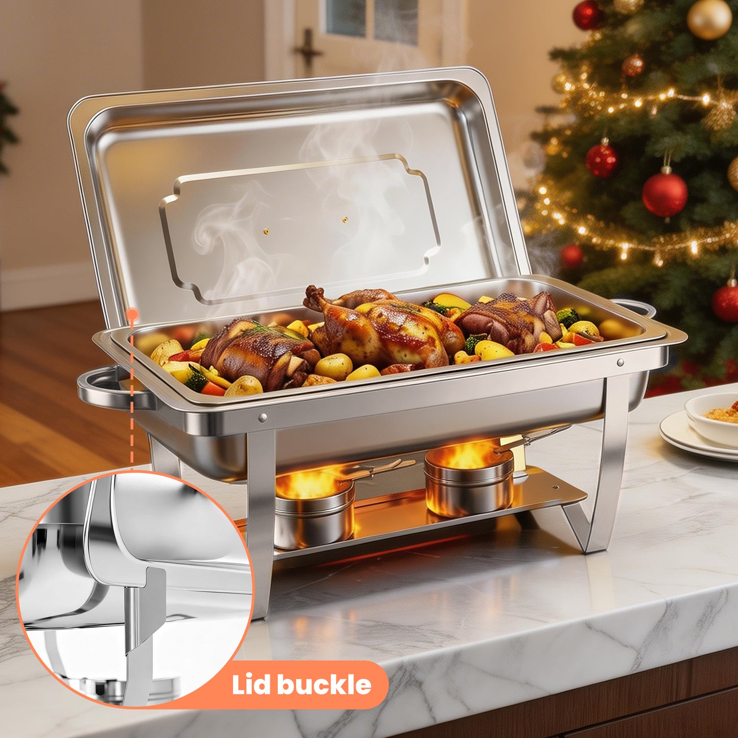BAOKALER 4 Pack 9QT Foldable Chafing Dish Buffet Set, Stainless Steel Rectangular Food Warmer, Silver Catering Server for Party Banquet Home Use
