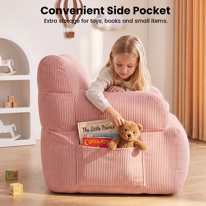 BAOKALER Kids Bean Bag Chair, Filled with Memory Foam, Toddler Kids Floor Lazy Sofa with Side Pocket, Lightweight Comfort Lounge Chair for Gaming, Reading, Relaxing, Pink