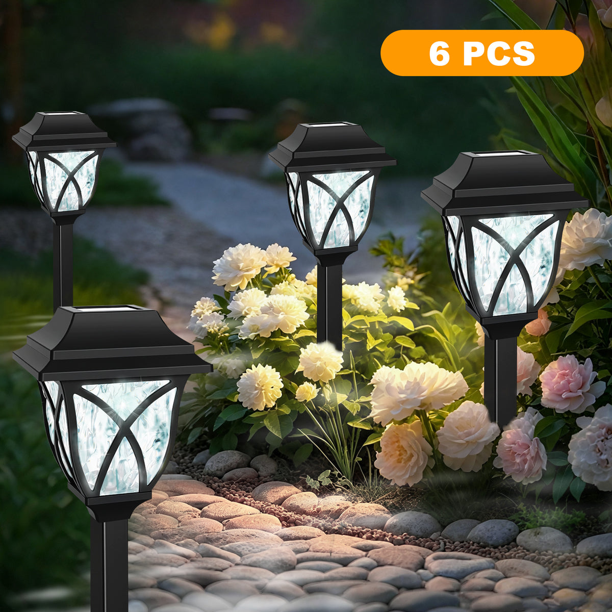 Catgood Solar Lights Outdoor Pathway, 6 Pack Solar Garden Stake Lights for Yard Patio Walkway Planter Pool, LED Waterproof, Warm White