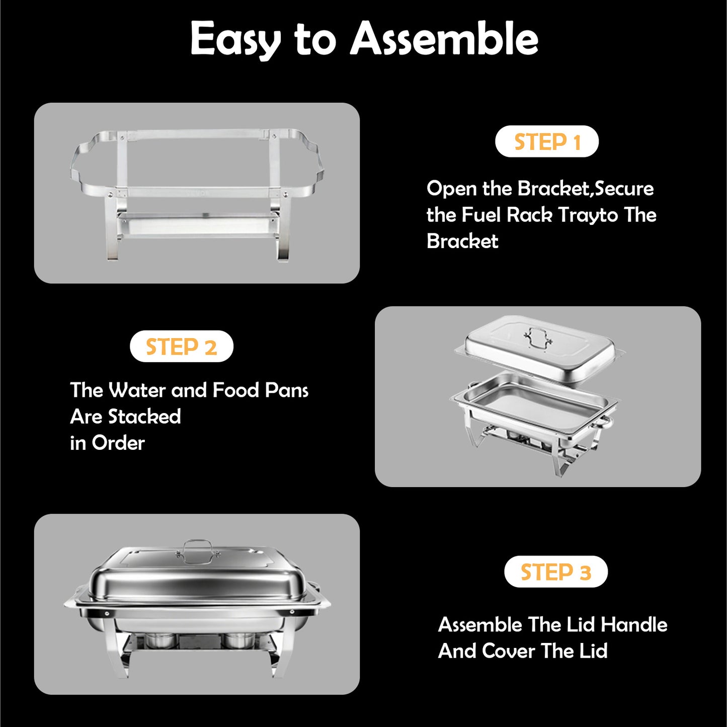 BAOKALER 2 Pack 9QT Stainless Steel Chafing Dish Buffet Set, Rectangular Food Warmer with Water Pan and Fuel Holder, Catering Supplies for Party Banquet Wedding