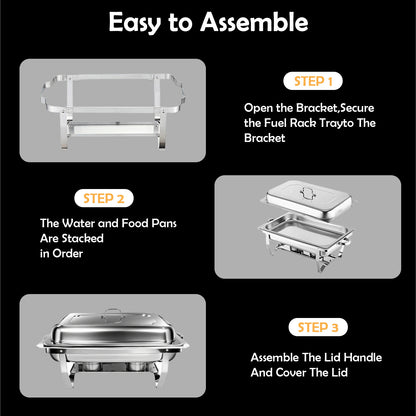 BAOKALER 2 Pack 9QT Stainless Steel Chafing Dish Buffet Set, Rectangular Food Warmer with Water Pan and Fuel Holder, Catering Supplies for Party Banquet Wedding