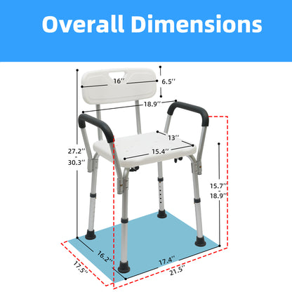 CATGOOD Shower Chair 450lbs with Padded Armrests and Back, Heavy Duty Shower Seat for Bathtub Slip Resistant, Shower Bench with Adjustable Height for Elderly and Disabled