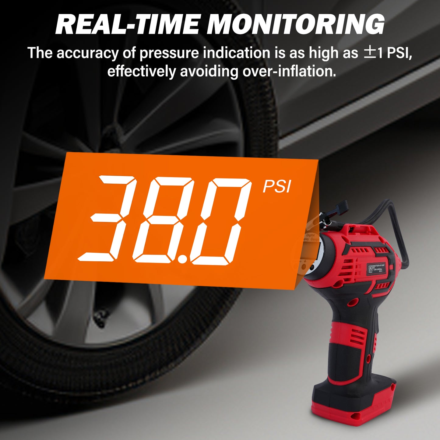 CATGOOD Cordless Tire Inflator, Handheld Air Compressor w/Digital Pressure Gauge, 150 Psi Air Pump for Car, Motorcycle, Bicycle, Balls, Red